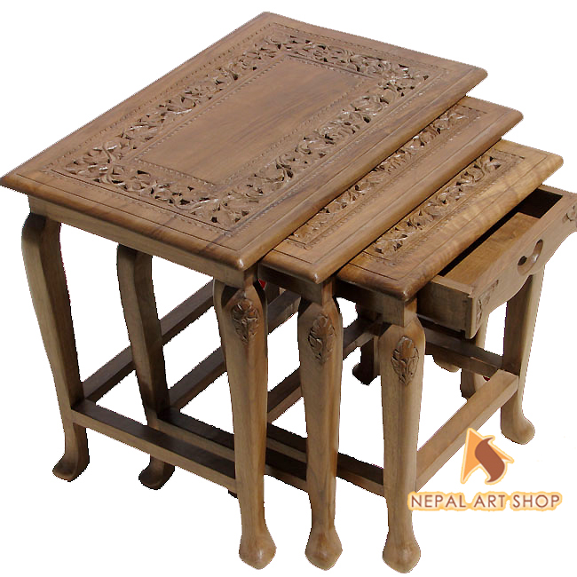 hand carved living room tables, kashmiri walnut,
wood carving, furniture, modern tables designs