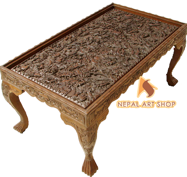 hand carved living room tables, kashmiri walnut,
wood carving, furniture, modern tables designs