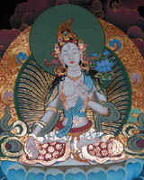 tara deity, tara female buddha, thangka art, white tara thangka, white tara goddess